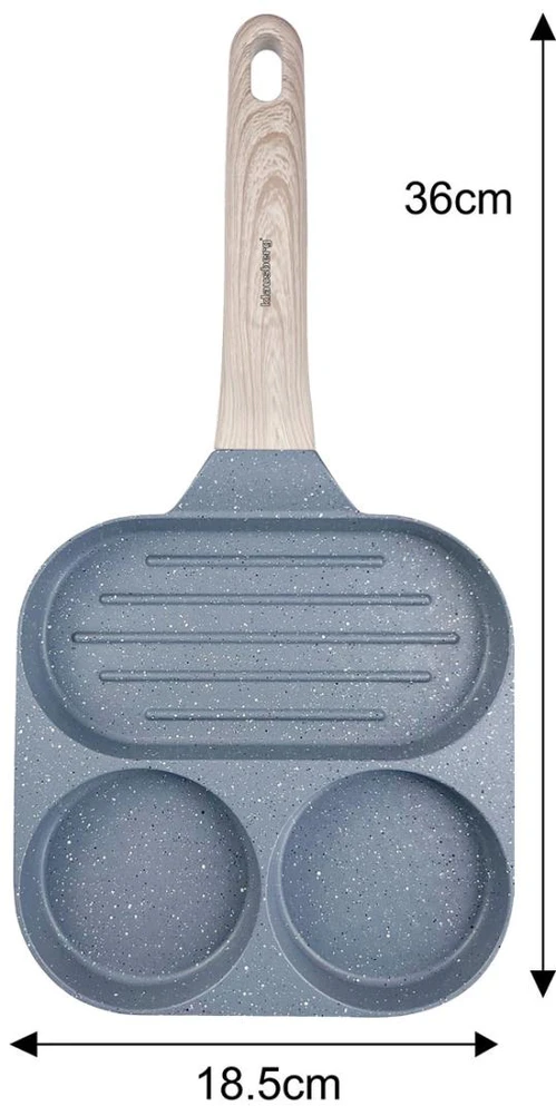 Keptuvė Keptuvė nepridegančia danga, 3 dalių, pilka su medine rankena, 36x18,5x2,5 cm, Klausberg, kb-7817