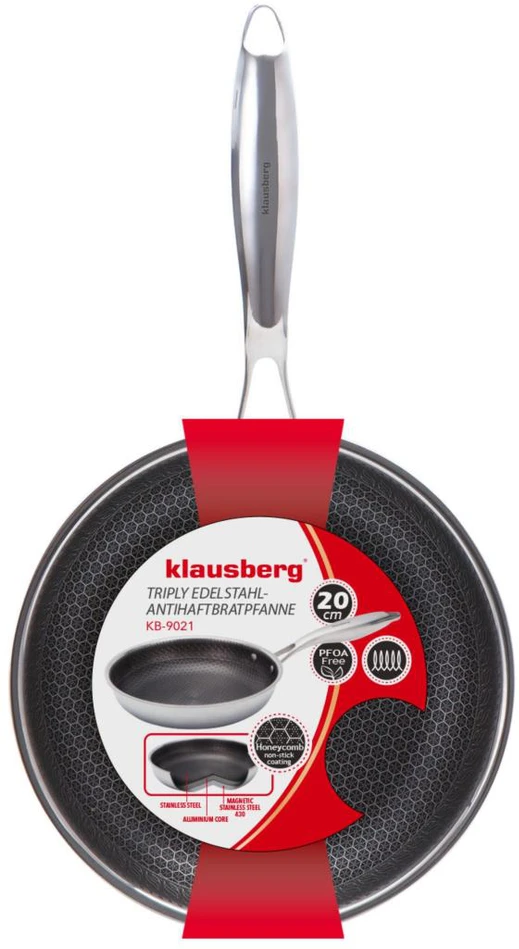 Klausberg Keptuvė Keptuvė, nepridegančia danga, korio formos, 20 cm, 3 sluoksnių, 304 plienas, be PFOA
