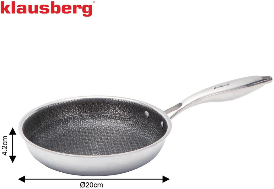 Klausberg Keptuvė Keptuvė, nepridegančia danga, korio formos, 20 cm, 3 sluoksnių, 304 plienas, be PFOA