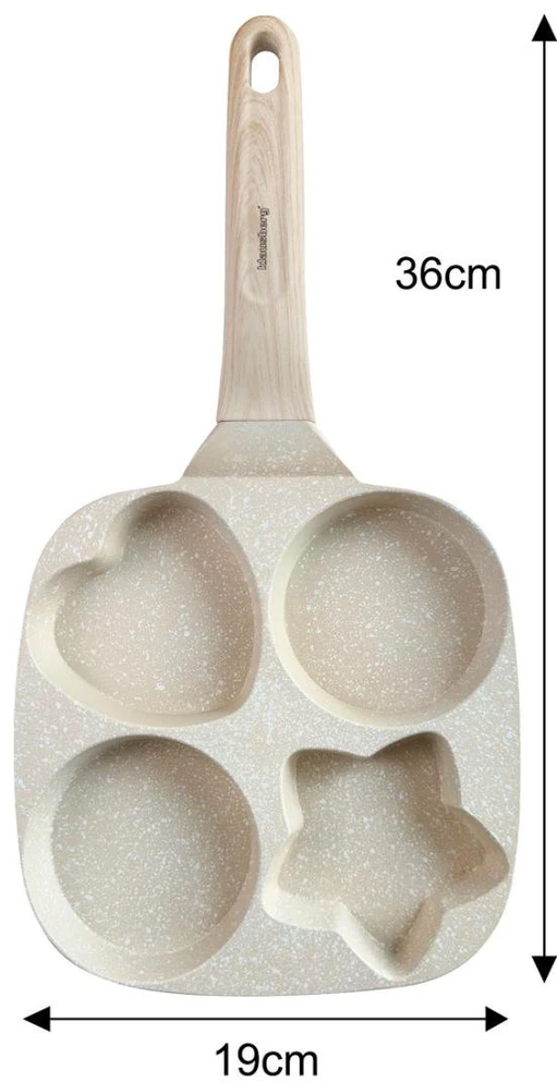 Keptuvė Keptuvė nepridegančia danga, smėlio spalvos su medine rankena, 4 skirtingų formų dalys, 36x19x2,3 cm, Klausberg, kb-7809