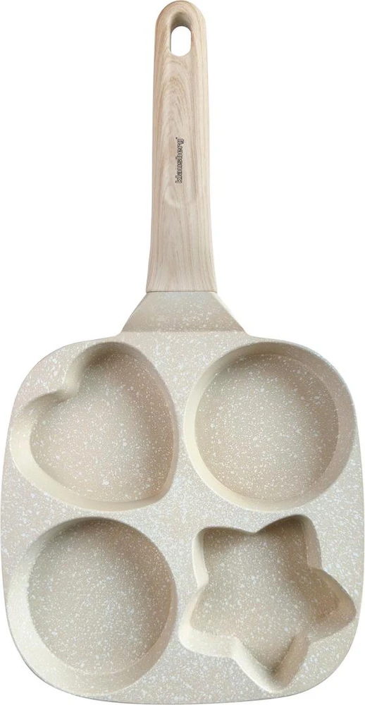 Keptuvė Keptuvė nepridegančia danga, smėlio spalvos su medine rankena, 4 skirtingų formų dalys, 36x19x2,3 cm, Klausberg, kb-7809