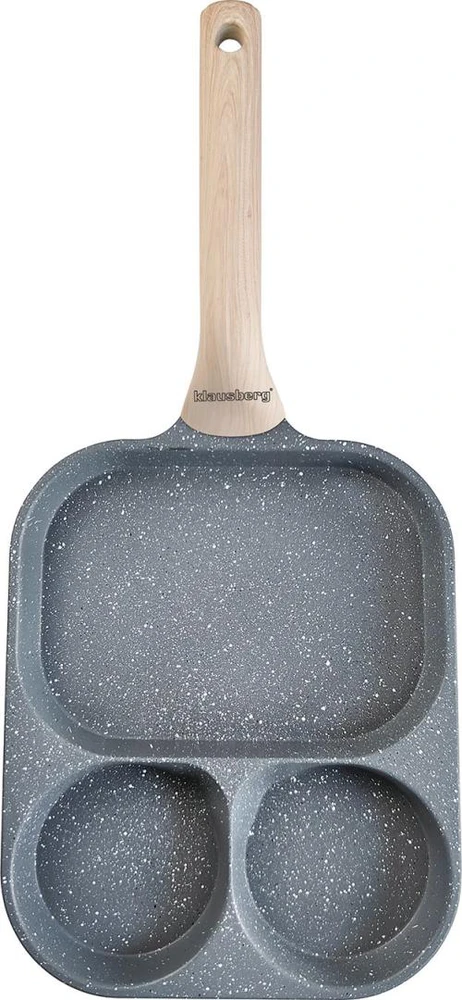 Keptuvė Stačiakampė keptuvė su nepridegančia danga, 3 dalių, pilka su medine rankena, 41x19,2x2,8 cm, Klausberg, kb-7828