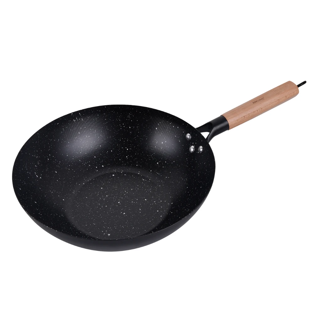 King Hoff Keptuvė Wok keptuvė 30 cm, anglinio plieno, marmurinė nelimpanti danga, medinė rankena, kinghoff, kh-1983
