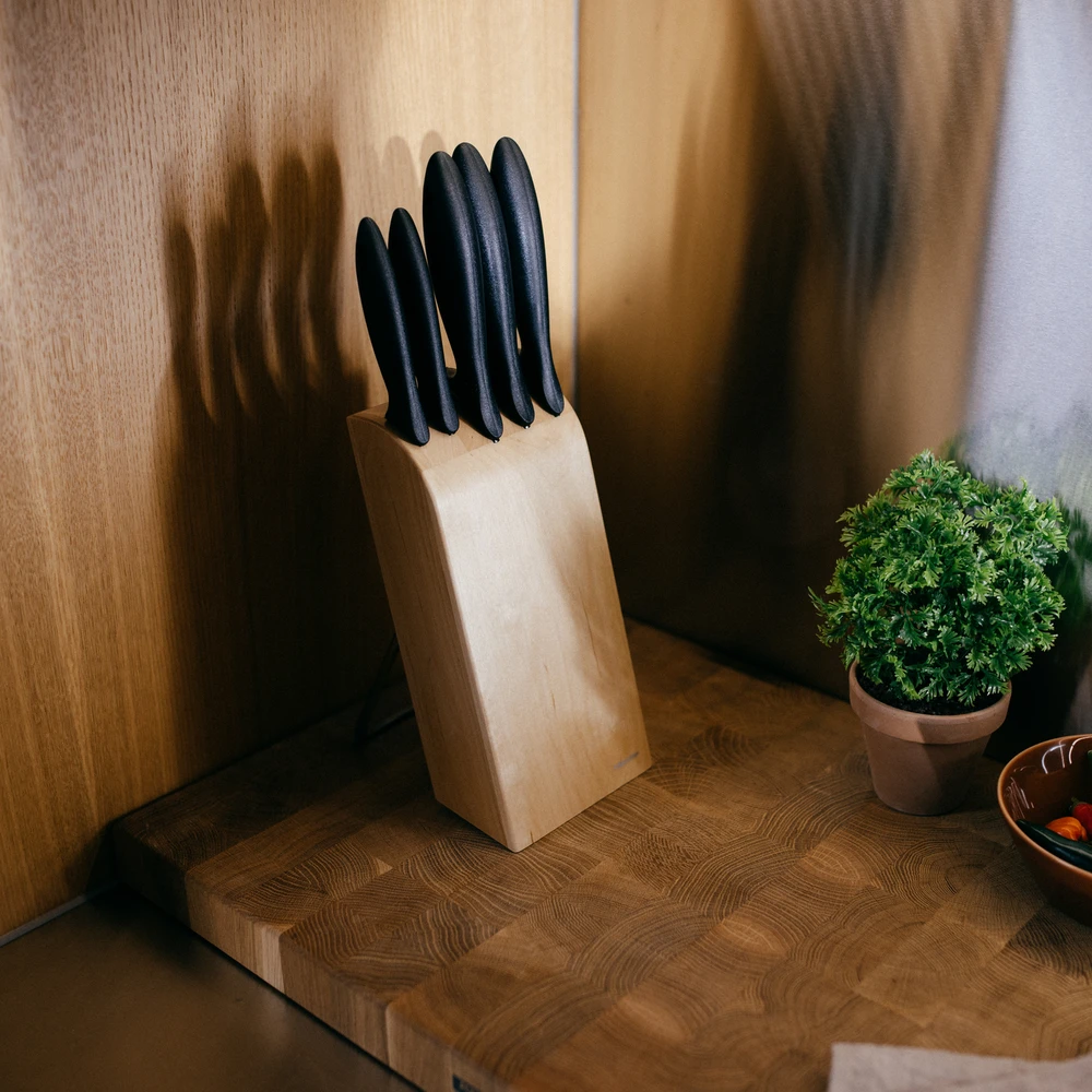 Fiskars "Essential" penkių peilių rinkinys su dėklu