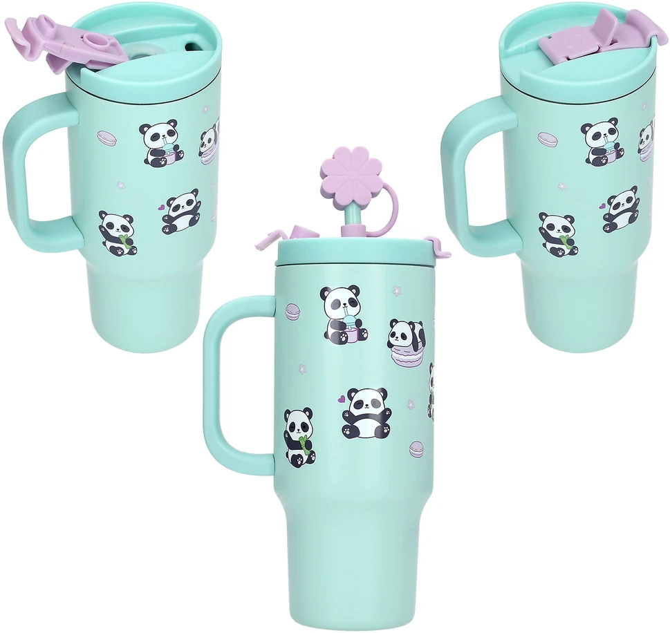 PENFection - Puodelis išsinešimui su šiaudeliu - PANDA - turkio spalvos - 470 ml