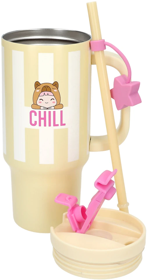 PENFection - Puodelis išsinešimui su šiaudeliu CHILL - Sviesto geltonumo - 470 ml