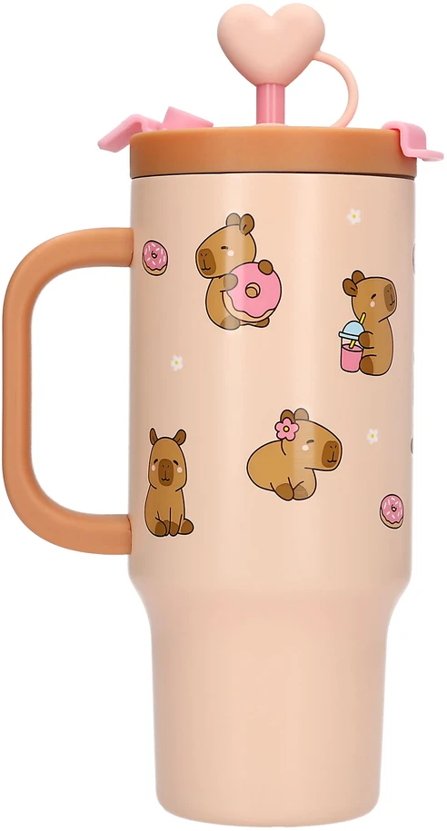 PENFection - Puodelis išsinešimui su šiaudeliu - CAPYBARA - Smėlio-rudos spalvos - 470 ml