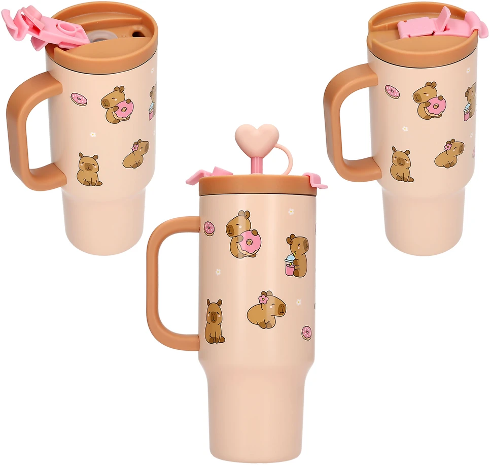 PENFection - Puodelis išsinešimui su šiaudeliu - CAPYBARA - Smėlio-rudos spalvos - 470 ml