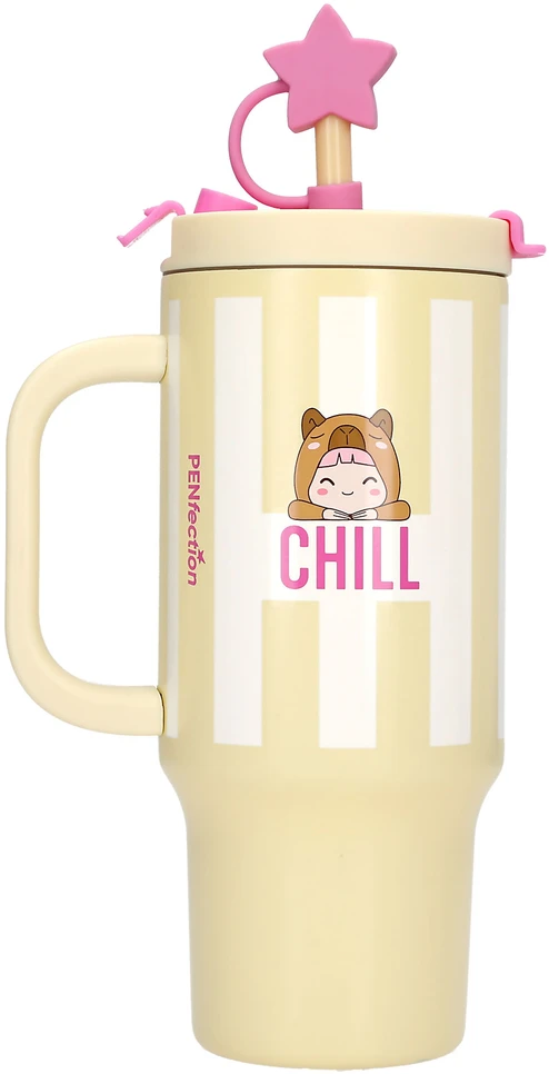 PENFection - Puodelis išsinešimui su šiaudeliu CHILL - Sviesto geltonumo - 470 ml