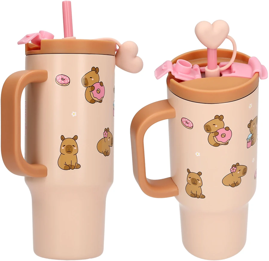 PENFection - Puodelis išsinešimui su šiaudeliu - CAPYBARA - Smėlio-rudos spalvos - 470 ml