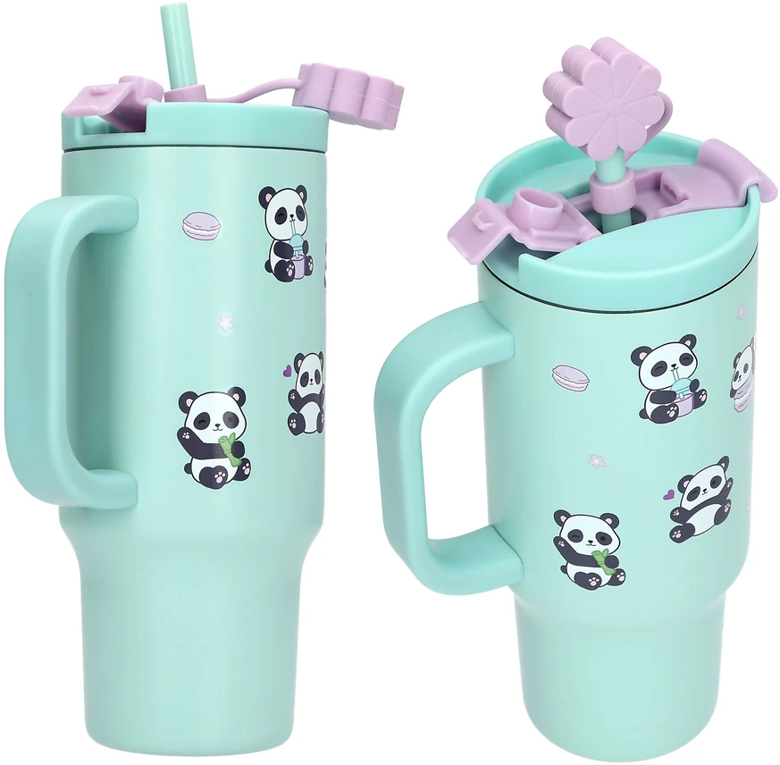 PENFection - Puodelis išsinešimui su šiaudeliu - PANDA - turkio spalvos - 470 ml