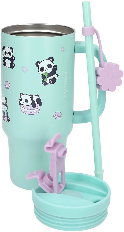 PENFection - Puodelis išsinešimui su šiaudeliu - PANDA - turkio spalvos - 470 ml