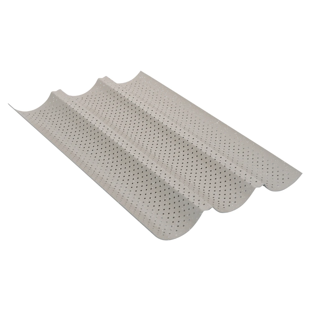 Perforuota prancūziško batono kepimo forma, 3 grioveliai, anglinio plieno, nelimpanti danga, smėlio spalvos, 38 × 24,5 cm, „kinghoff“, kh-1970