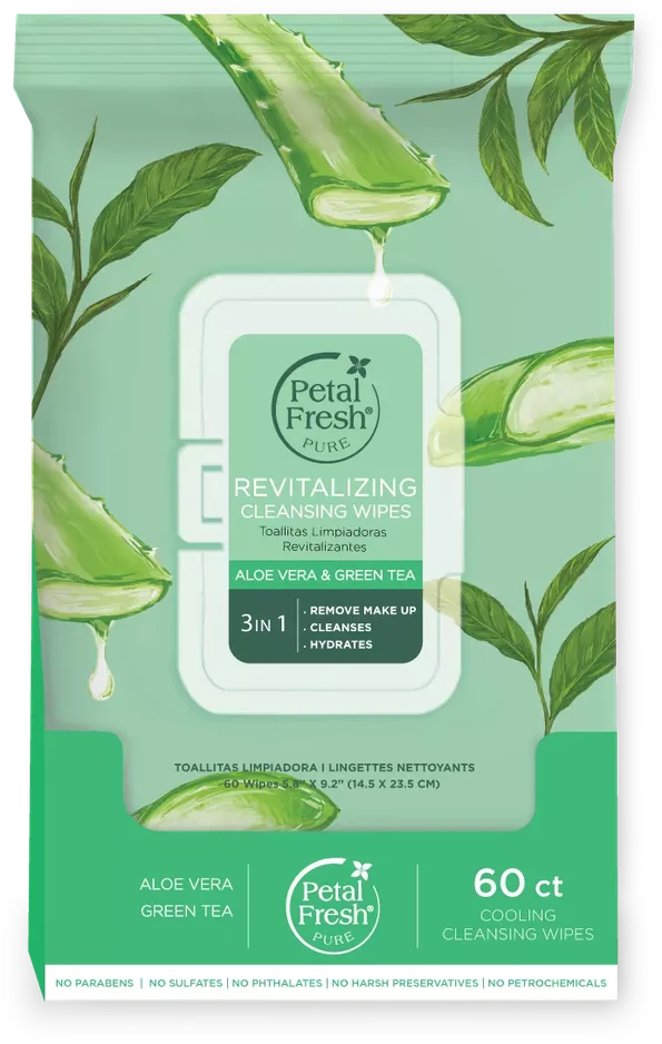 „Petal Fresh“ – grynos, atgaivinančios valomosios servetėlės ​​su alaviju ir žaliąja arbata