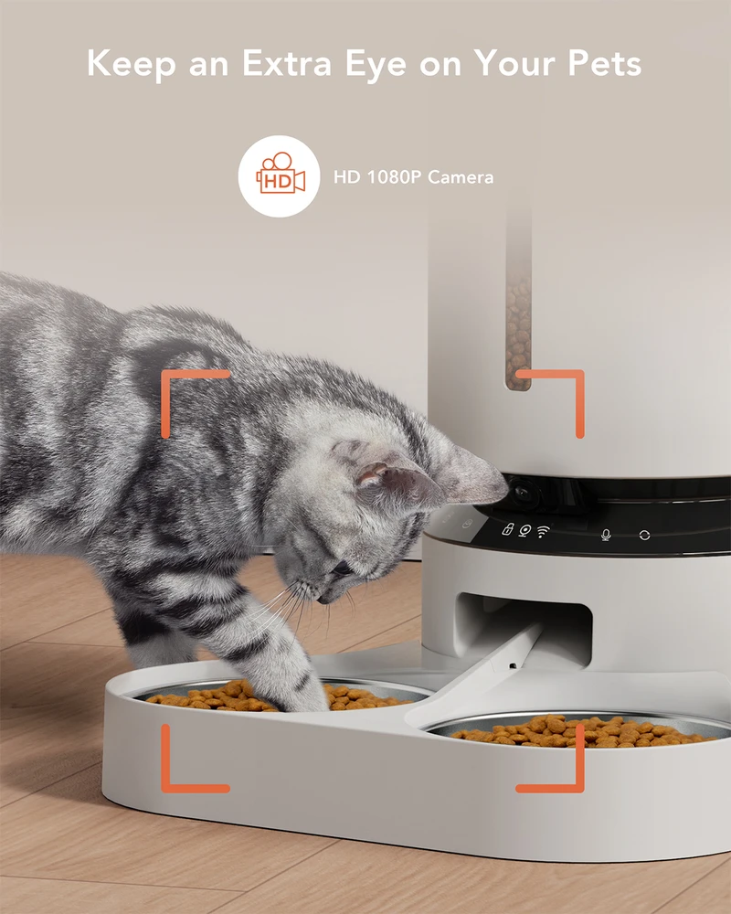 Petlibro - dvigubas maisto padėklas „Granary Camera“ - baltas - 5 l