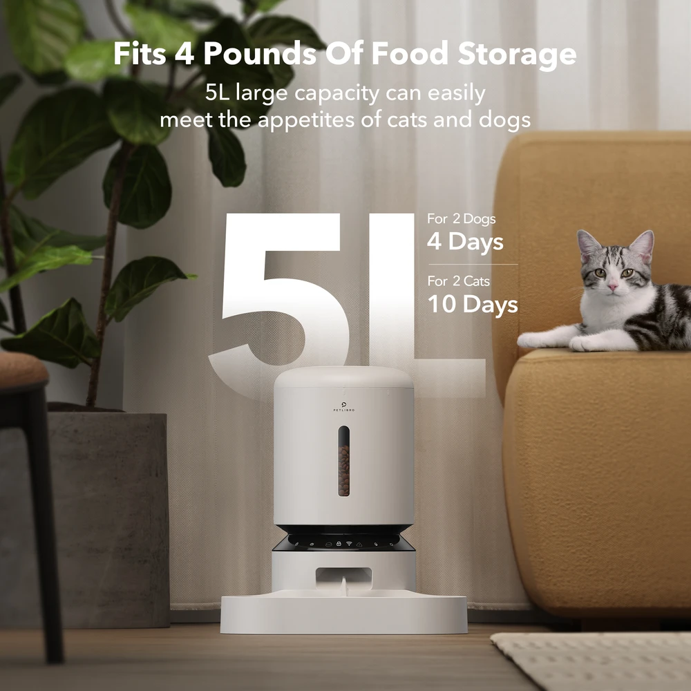 „Petlibro“ – dvigubas maisto padėklas „Granary WiFi“ – baltas – 5 litrų talpa