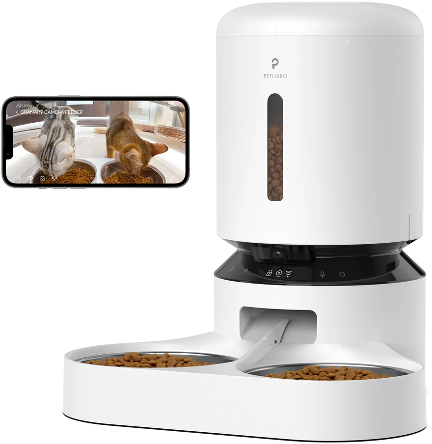 Petlibro - dvigubas maisto padėklas „Granary Camera“ - baltas - 5 l