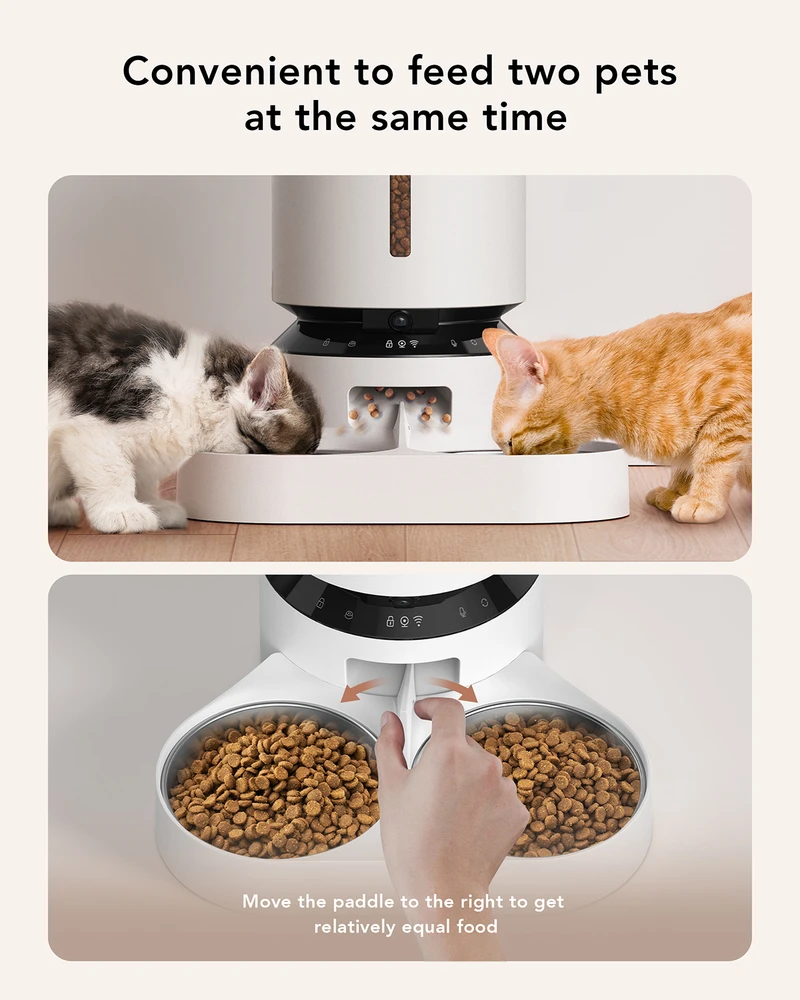Petlibro - dvigubas maisto padėklas „Granary Camera“ - baltas - 5 l