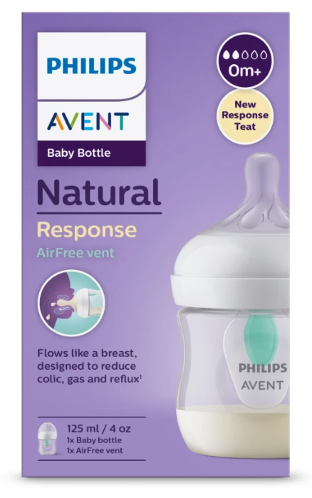 „Philips Avent“ – kūdikio buteliukas su „AirFree“ ventiliacijos anga – 125 ml, lėtos tėkmės čiulptukas, 0–3 mėn., 1 buteliukas
