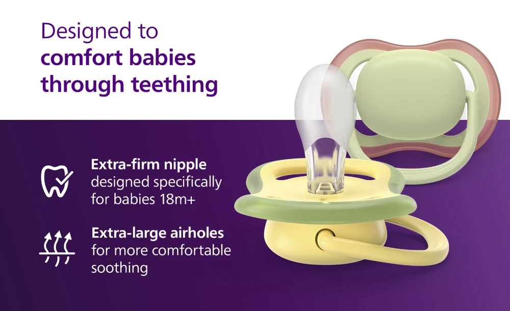 „Philips Avent“ – „Ultra Air“ čiulptukas, naktinis, nuo 18 mėn., geltonas / mėlynas