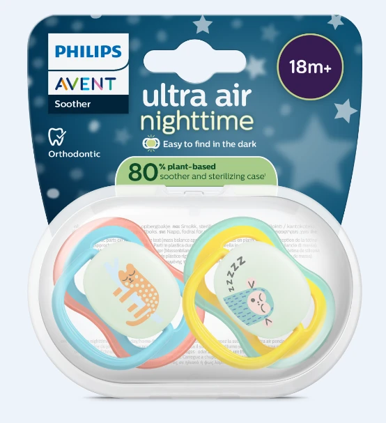 „Philips Avent“ – „Ultra Air“ čiulptukas, naktinis, nuo 18 mėn., geltonas / mėlynas