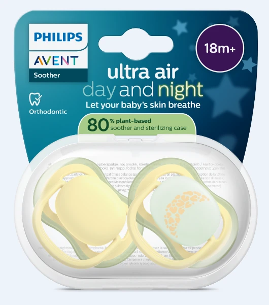 „Philips Avent“ – „Ultra Air“ čiulptukas, 18 mėn.+, geltonas su dizainu