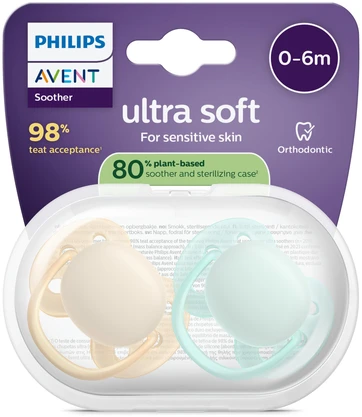 „Philips Avent Ultra Soft“ čiulptukas, 0–6 mėn., šviesiai geltonas / šviesiai žalias