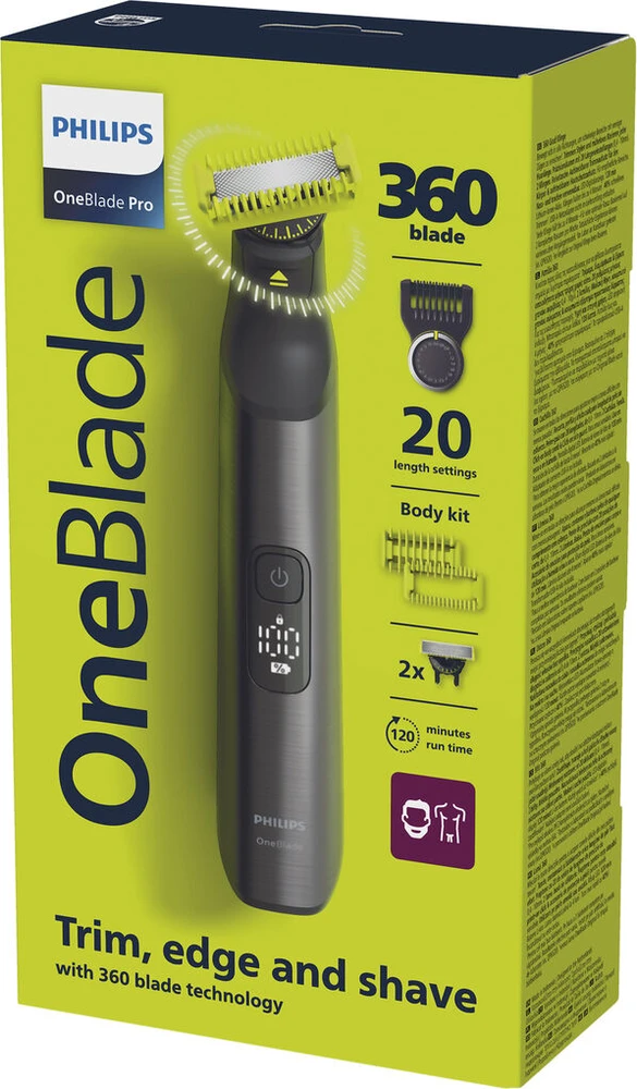 Barzdaskutė Philips OneBlade Pro 360 veidui + kūnui, QP6552/15, Juodos ir žalios spalvos