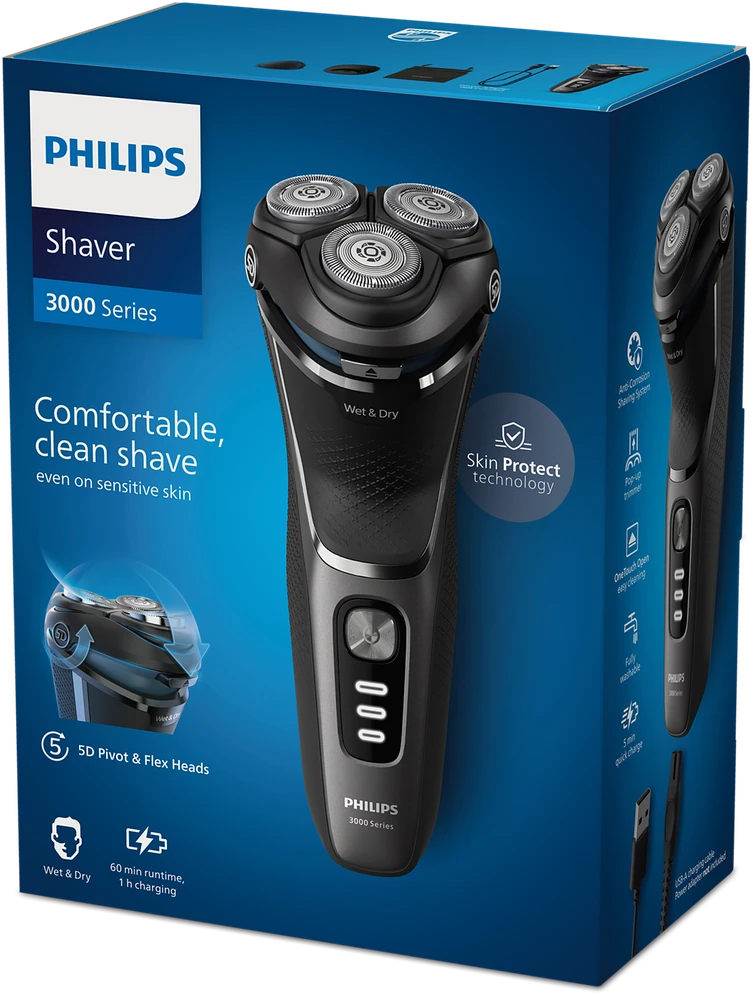 Philips Shaver 3000 Series Drėgnojo ir sausojo skutimo elektrinė barzdaskutė S3343/13