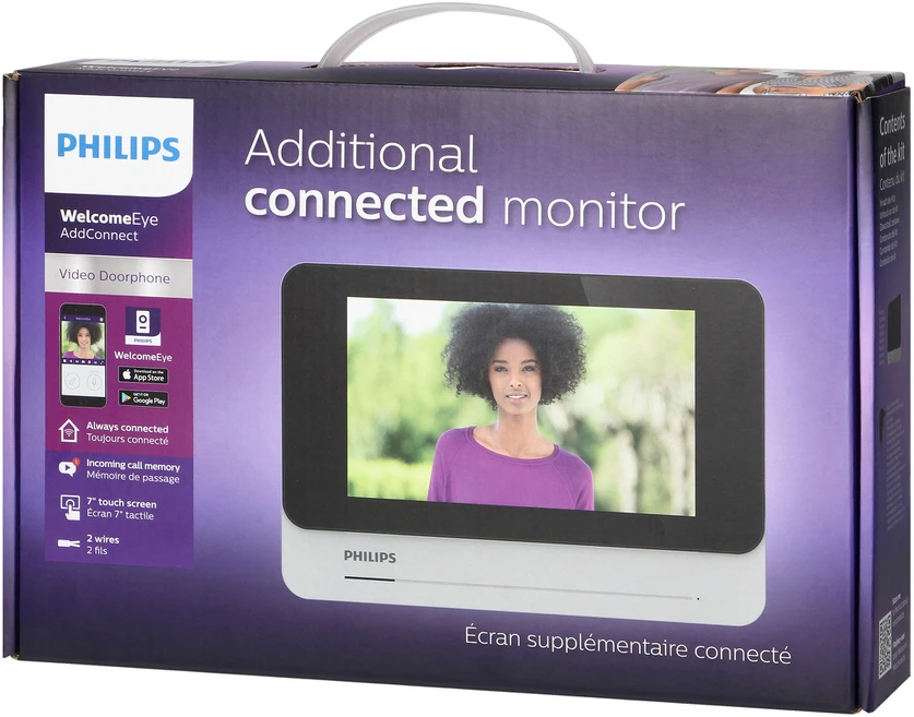 Orno „Philips WelcomeEye AddConnect“ monitorius, LCD 7 colių, belaidis internetas + programėlė telefonui, vartų valdymui, domofonui, skirtas „WelcomeEye“ serijos rinkinių išplėtimui iki dviejų šeimų versijos.
