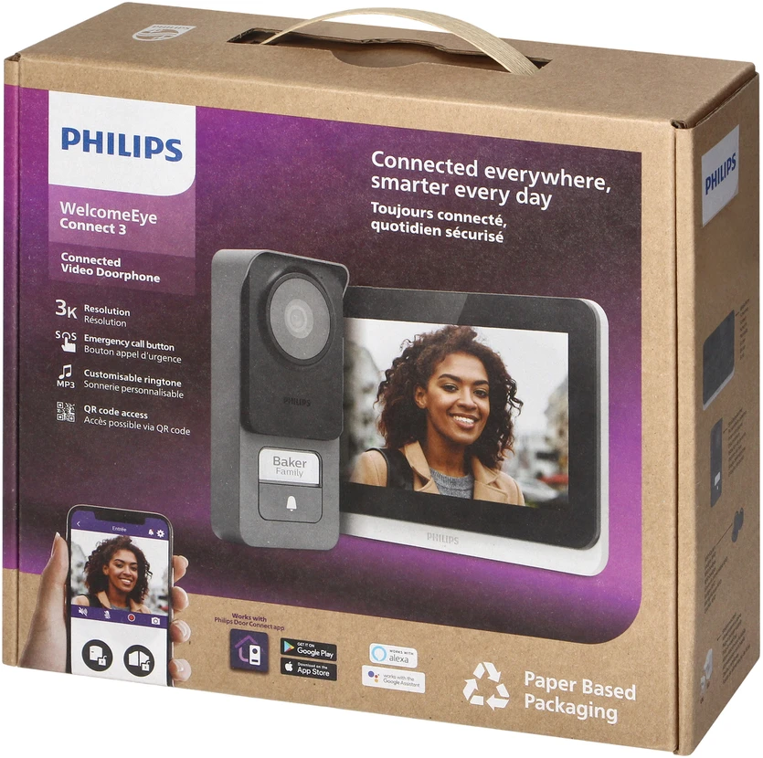 Orno „Philips WelcomeEye Connect 3“ vaizdo domofono komplektas, 2 laidų, 7 colių „Wi-Fi“, jutiklinis ekranas, 3K, RFID