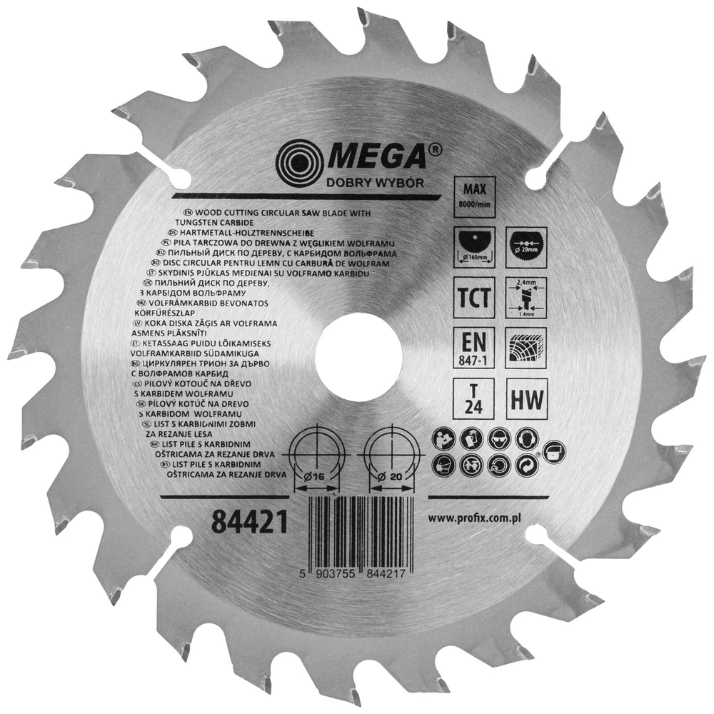 Piła Diskinis pjūklas medienai 160 * 24t * 20/16mm