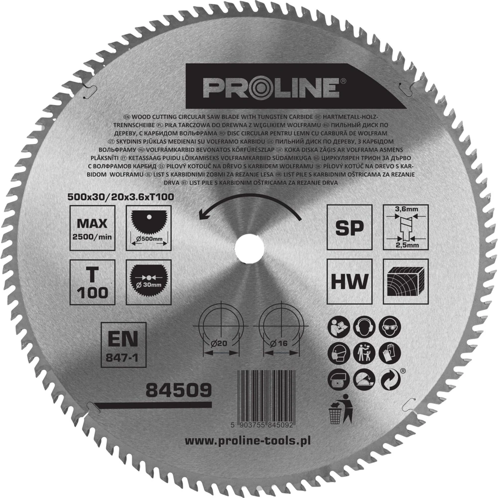 Piła Diskinis pjūklas medienai 500 * 100t * 30 mm proline