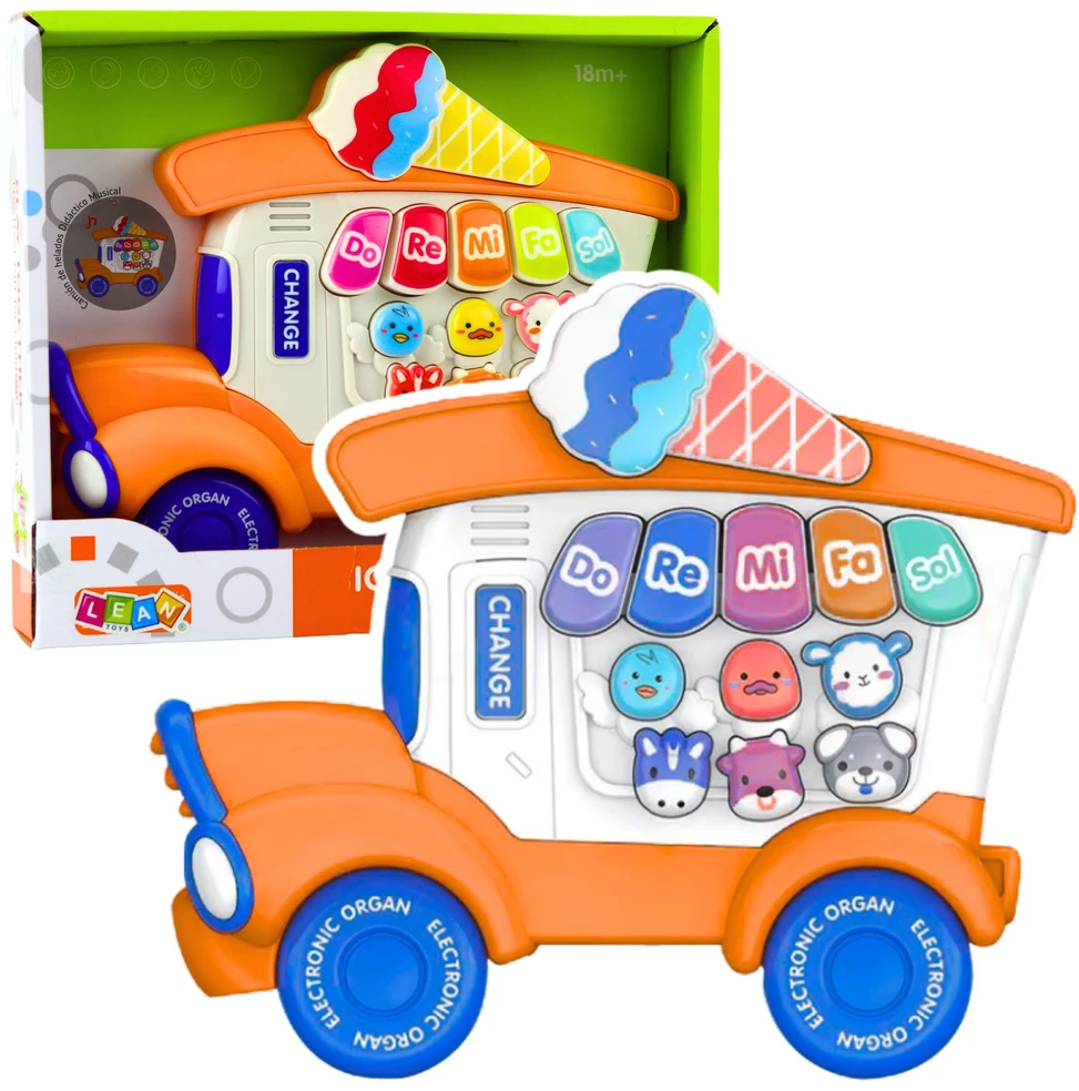 Lean Toys Vaikiškas edukacinis pianinas – Ledų kioskelis, oranžinis