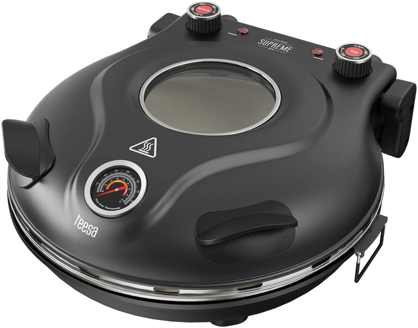 Piec do pizzy TEESA SUPREME MAX 1800 W, 400 stopni, dwie grzałki, okno, juoda, 35cm