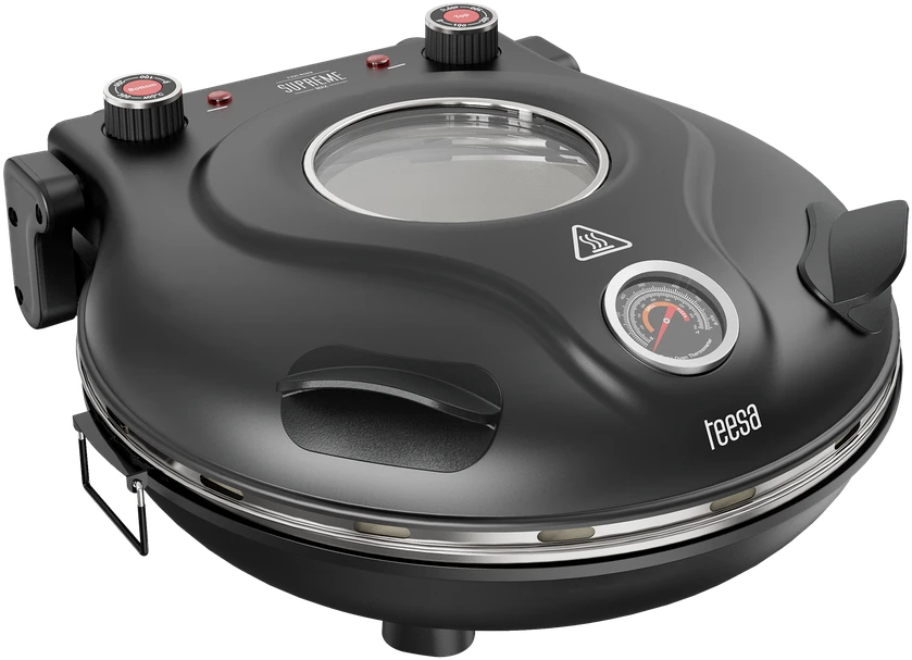 Piec do pizzy TEESA SUPREME MAX 1800 W, 400 stopni, dwie grzałki, okno, juoda, 35cm