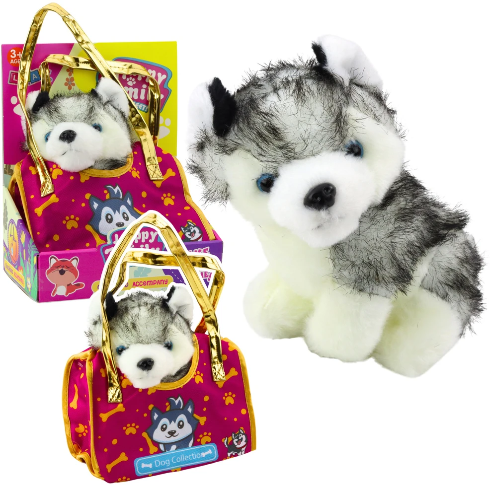 Lean Toys Pliušinis žaislas Haskis rankinėje