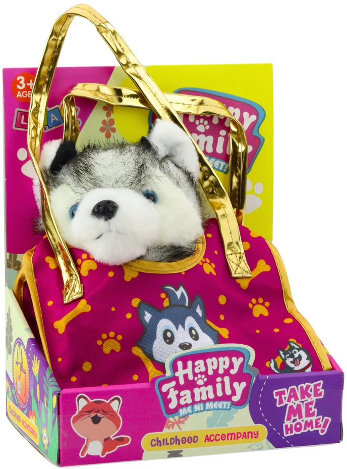 Lean Toys Pliušinis žaislas Haskis rankinėje