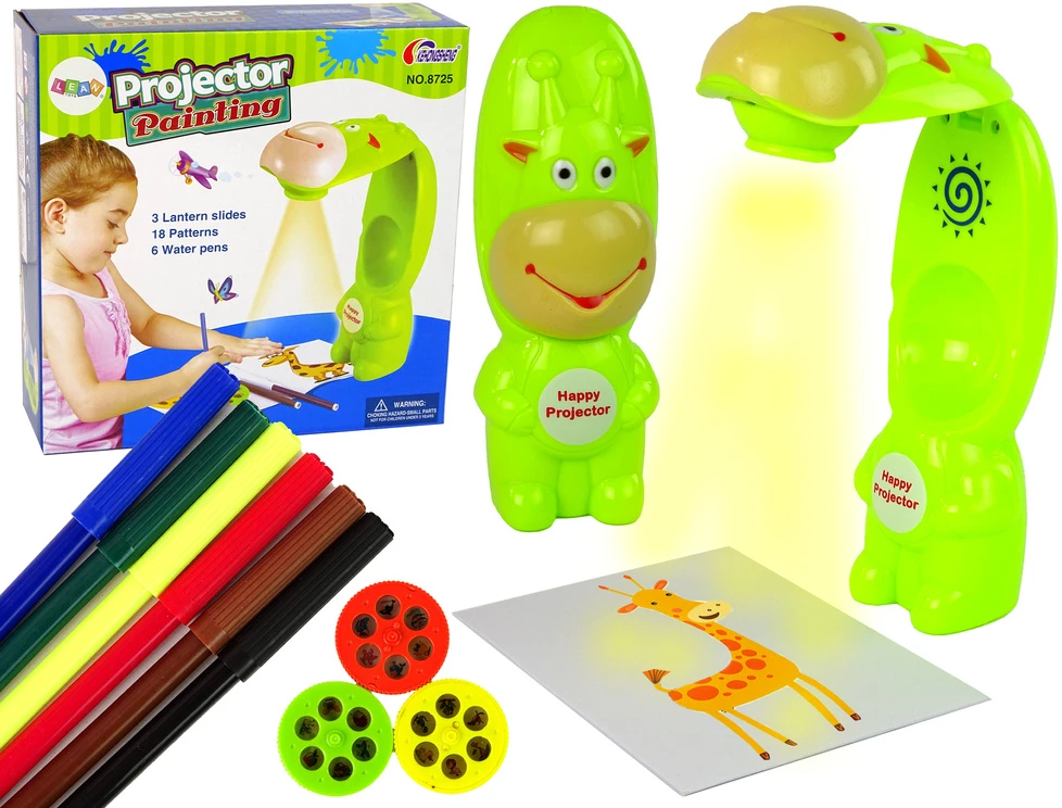 Lean Toys Žalias piešimo projektorius su flomasteriais