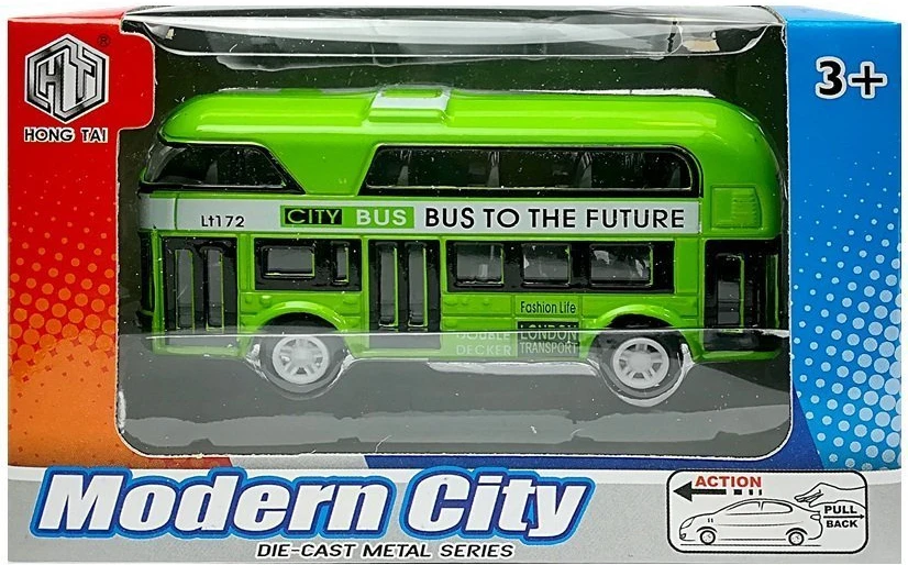 Lean Toys Dviaukštis autobusas su traukimo mechanizmu