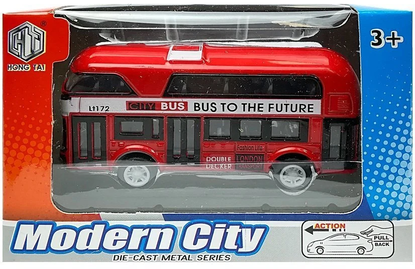 Lean Toys Dviaukštis autobusas su traukimo mechanizmu