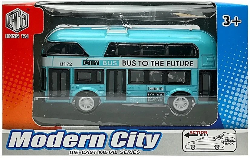 Lean Toys Dviaukštis autobusas su traukimo mechanizmu
