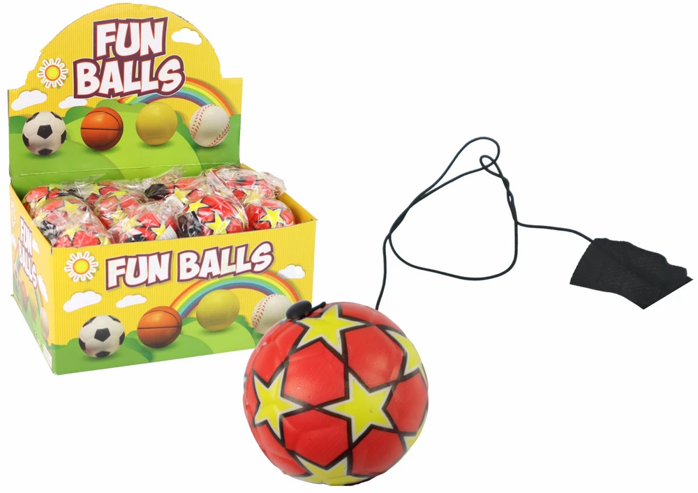 Lean Toys Raudonas PU kamuolys su elastine juosta, 6 cm, žvaigždės