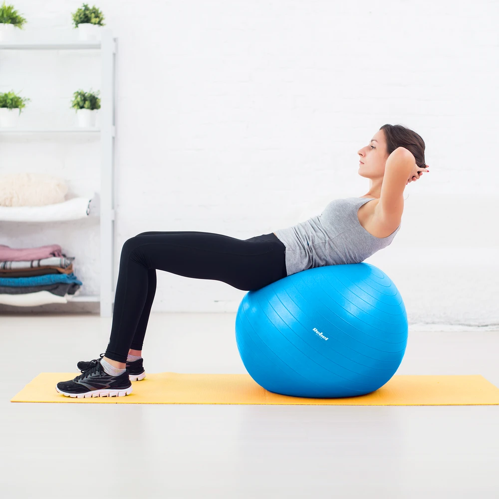 Reabilitacinis gimnastikos kamuolys 65 cm su rankine pompa, mėlynas, REBEL ACTIVE