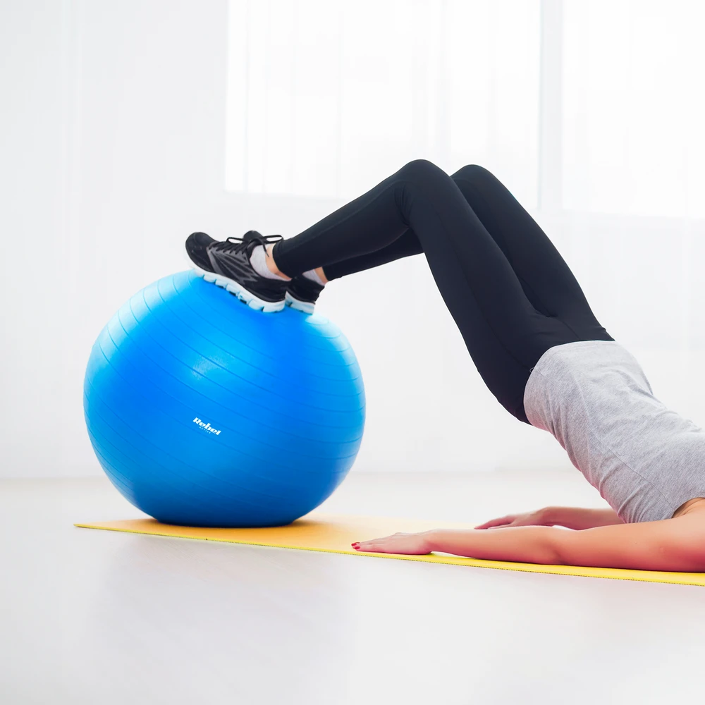 Reabilitacinis gimnastikos kamuolys 65 cm su rankine pompa, mėlynas, REBEL ACTIVE