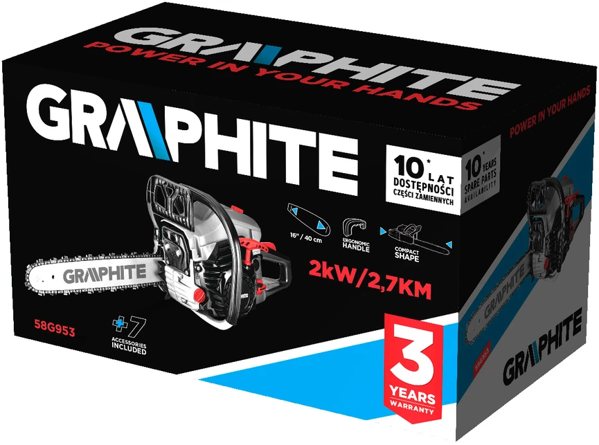 Graphite benzininis grandininis pjūklas 58G953, 2kW (2,7KM), 16" (400 mm)