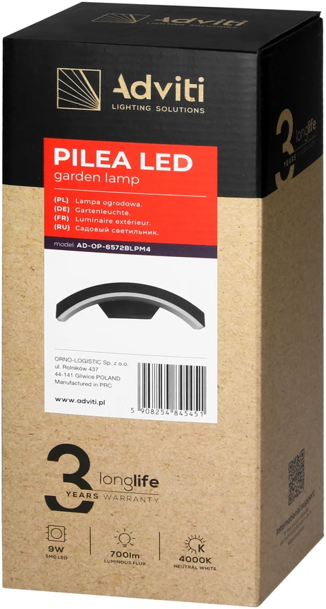 Lubinis šviestuvas Orno PILEA LED 9W, sodo šviestuvas, 700lm, IP54, 4000K, juodas