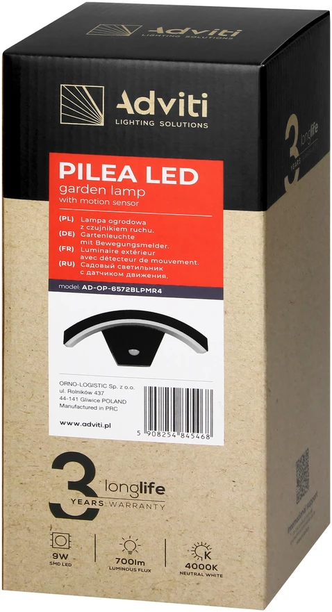 Lubinis šviestuvas Orno PILEA LED 9W, sodo šviestuvas su PIR jutikliu, 700lm, IP54, 4000K, juodas