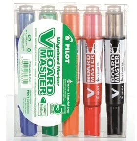Pilot Pen Žymeklių baltai lentai rinkinys Pilot V Board Master, apvaliu galiuku, 5 spalvos