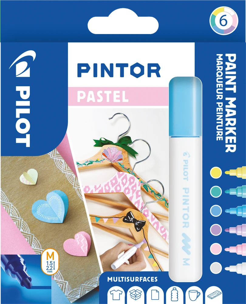 Pilot Pen Pilot - Pintor žymeklis, ploni pasteliniai mišiniai, 6 spalvos (vidutinio storio galiukas)